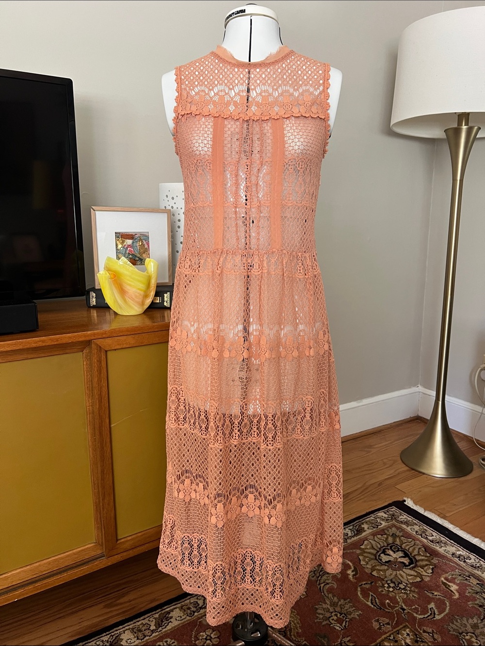 Xhilaration Peach Crochet Lace Midi Dress